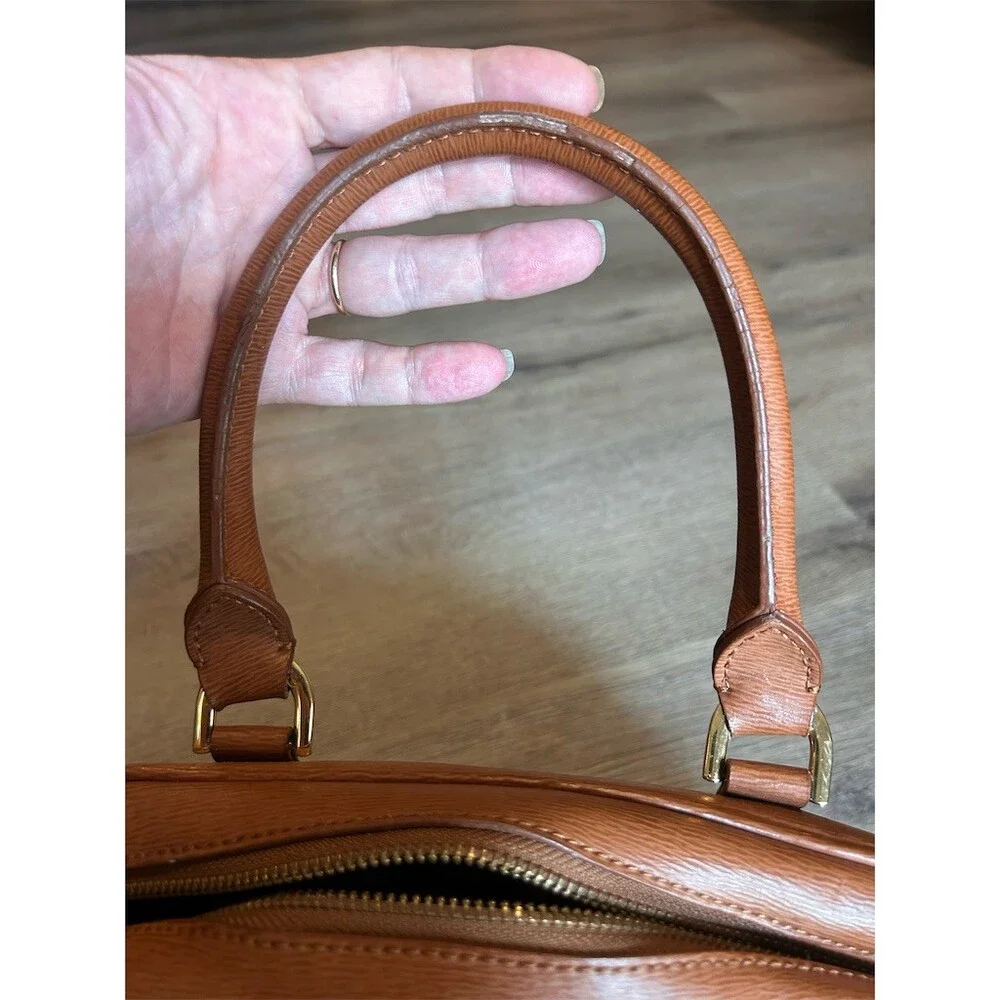 Lauren Ralph Lauren Dome Satchel Top Handle Bag Brown Cognac Gold Crest